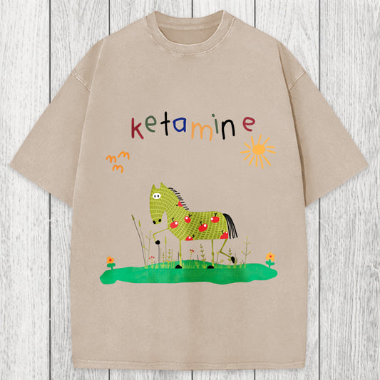 Tokyosol Funny Ketamine Horse Washed T-Shirt
