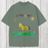 Tokyosol Funny Ketamine Horse Washed T-Shirt