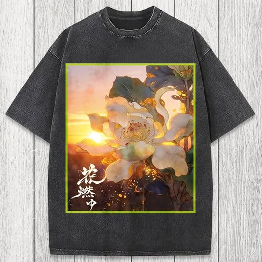 Tokyosol Lotus Adorned With Golden Specks Washed T-Shirt