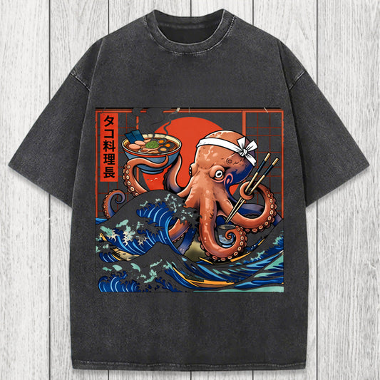 Tokyosol Ukiyo-E Octopus Ramen Washed T-Shirt