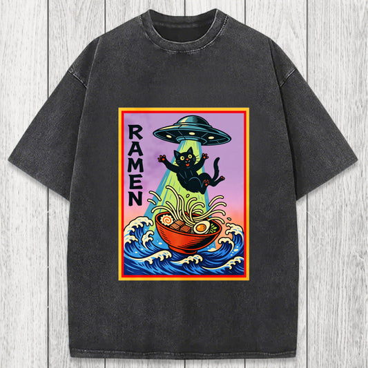 Tokyosol UFO Catching the Ramen Black Cat Washed T-Shirt