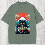 Tokyosol Black Cat Having Ramen Mount Fuji Washed T-Shirt