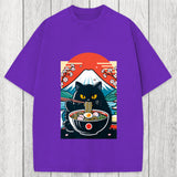 Tokyosol Black Cat Having Ramen Mount Fuji Washed T-Shirt