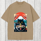 Tokyosol Black Cat Having Ramen Mount Fuji Washed T-Shirt