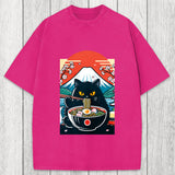 Tokyosol Black Cat Having Ramen Mount Fuji Washed T-Shirt