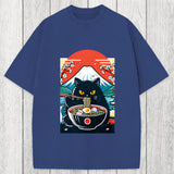 Tokyosol Black Cat Having Ramen Mount Fuji Washed T-Shirt