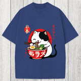 Tokyosol Japanese Ramen Cat Washed T-Shirt