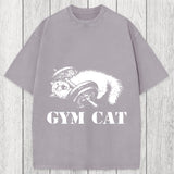 Tokyosol Cat Pumping Iron At The Gym Washed T-Shirt