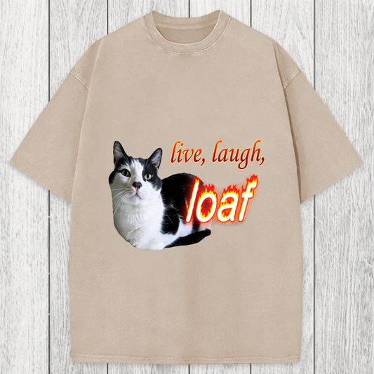 Tokyosol Live Laugh Loaf Cat Washed T-Shirt