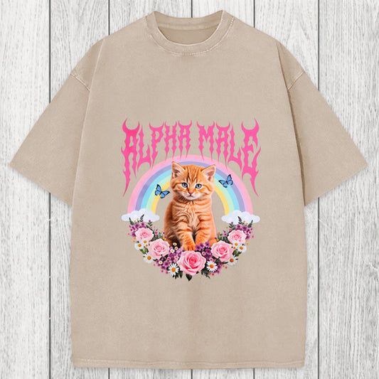 Tokyosol Alpha Male Funny Kitten Washed T-Shirt
