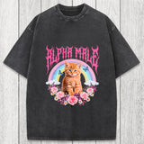 Tokyosol Alpha Male Funny Kitten Washed T-Shirt