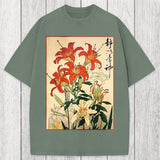 Tokyosol Red And White Lilies Washed T-Shirt