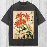 Tokyosol Red And White Lilies Washed T-Shirt