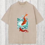 Tokyosol Koi In Wave Patterns Washed T-Shirt