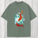 Tokyosol Koi In Wave Patterns Washed T-Shirt