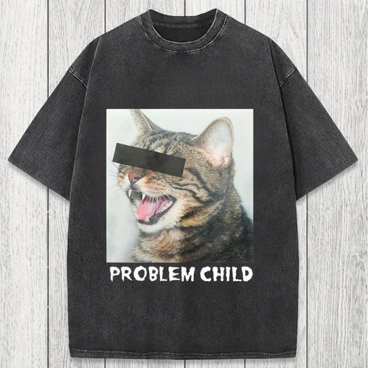 Tokyosol Problem Child Cat Washed T-Shirt