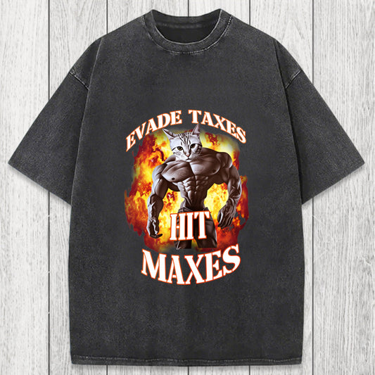 Tokyosol Evade Taxes Hit Maxes Cat Gym Meme Washed T-Shirt