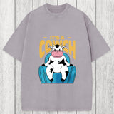 Tokyosol Its A Cowch Funny Cow Washed T-Shirt