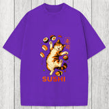 Tokyosol Funny Sushi Cat Washed T-Shirt