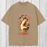 Tokyosol Funny Sushi Cat Washed T-Shirt