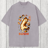 Tokyosol Funny Sushi Cat Washed T-Shirt