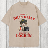 Tokyosol Sad Cat Born to Dilly Dally Washed T-Shirt