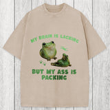 Tokyosol My Brain Is Lacking Funny Frog Meme Washed T-Shirt