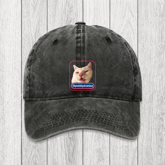 Tokyosol Funny Diphenhydramine Meme Cat Washed Cap