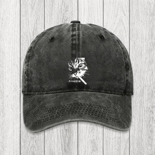 Tokyosol Retro Cat Smoking Washed Cap