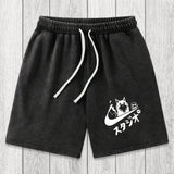 Tokyosol Black Cat Vintage Washed Shorts