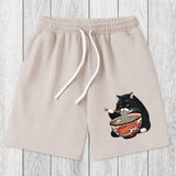 Tokyosol Fat Cat Eating Ramen Washed Shorts