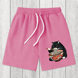 Tokyosol Fat Cat Eating Ramen Washed Shorts