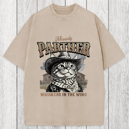 Tokyosol Meowdy Partner Cowboy Cat Washed T-Shirt