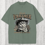 Tokyosol Meowdy Partner Cowboy Cat Washed T-Shirt