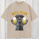 Tokyosol Funny Cat Drinking Or Serving Beer Washed T-Shirt