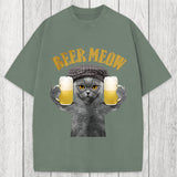 Tokyosol Funny Cat Drinking Or Serving Beer Washed T-Shirt