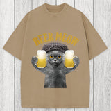 Tokyosol Funny Cat Drinking Or Serving Beer Washed T-Shirt