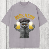 Tokyosol Funny Cat Drinking Or Serving Beer Washed T-Shirt