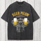 Tokyosol Funny Cat Drinking Or Serving Beer Washed T-Shirt