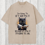 Tokyosol Funny Sarcastic Black Cat Washed T-Shirt