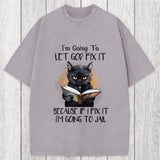 Tokyosol Funny Sarcastic Black Cat Washed T-Shirt