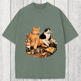 Tokyosol Funny Smoking Cat Washed T-Shirt