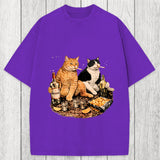 Tokyosol Funny Smoking Cat Washed T-Shirt