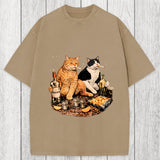 Tokyosol Funny Smoking Cat Washed T-Shirt