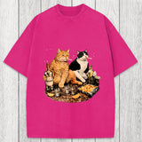 Tokyosol Funny Smoking Cat Washed T-Shirt