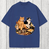 Tokyosol Funny Smoking Cat Washed T-Shirt