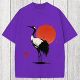 Tokyosol Retro Japanese Red-crowned Crane Washed T-Shirt