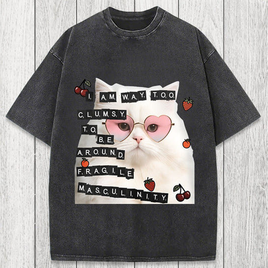 Tokyosol Funny Cat Fragile Masculinity Washed T-Shirt