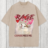 Tokyosol Rage Consumes Me Funny Cat Meme Washed T-Shirt