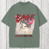 Tokyosol Rage Consumes Me Funny Cat Meme Washed T-Shirt